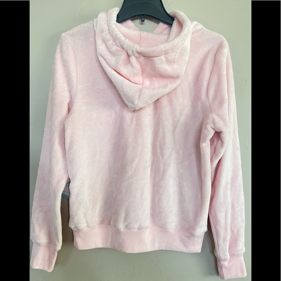 NEW Fifth Sun Women’s Pullover Fleece Sherpa ‘Choose Happy’ Hooded Hoodie Pink M - Picture 3 of 6